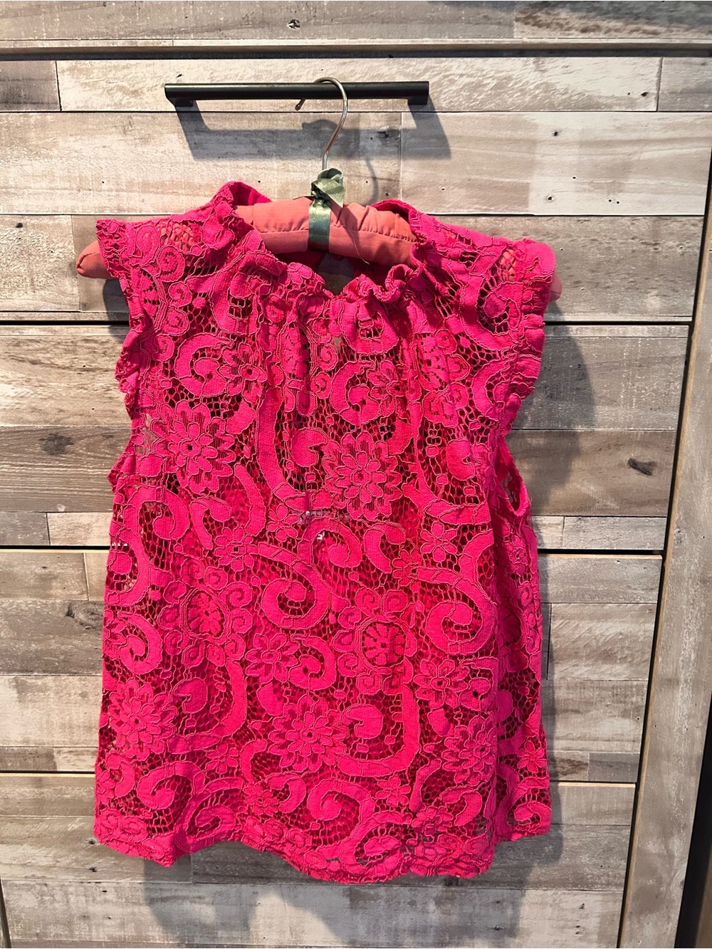 Nanette Lepore Girls Hot Pink Lace Ruffle-Neck Dress